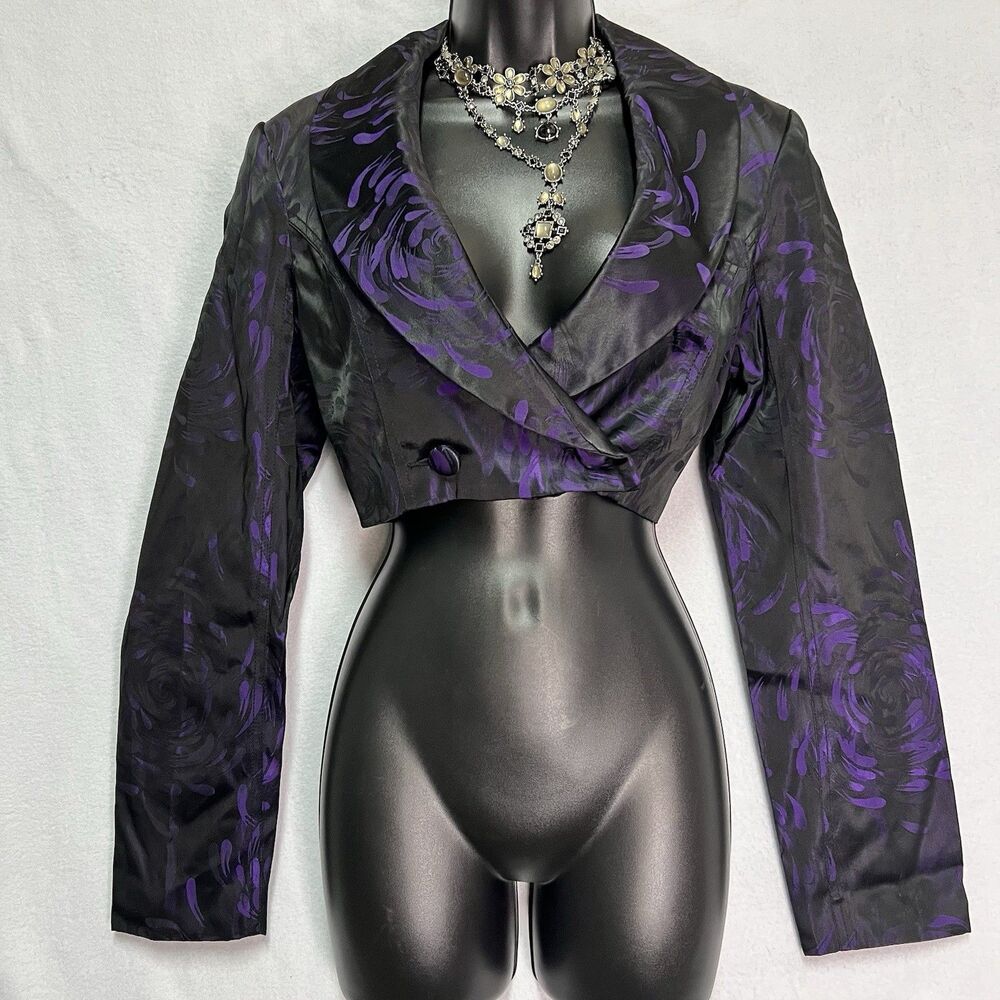 NWT Guess by Marciano Cropped Jacquard Bolero Jacket Size 8 Purple Black Y2K Lux